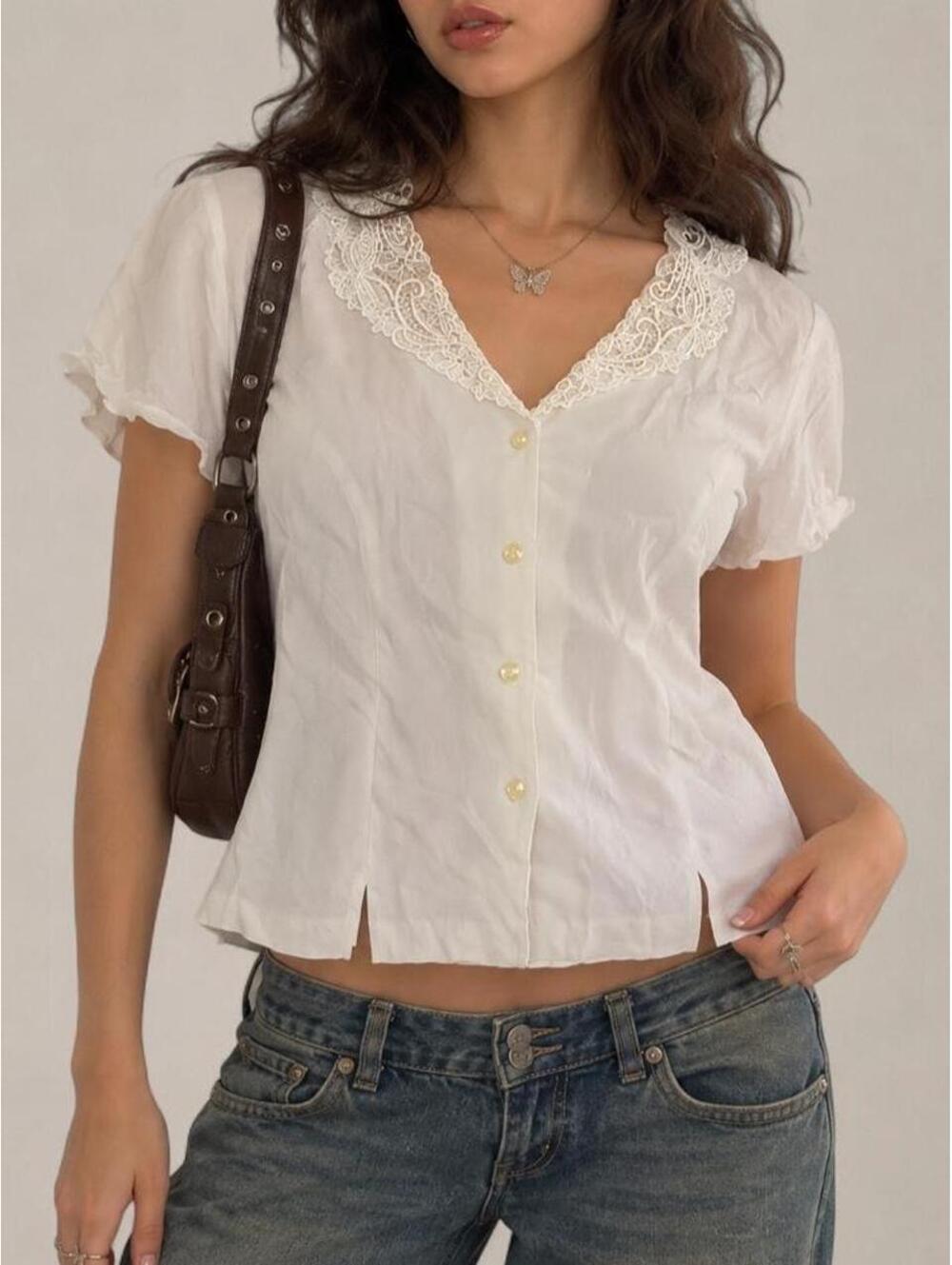Vintage Rebecca Malone Ivory Lace Blouse — Medium